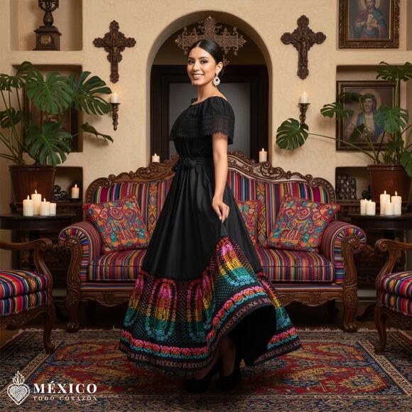 Mexican Dress Virgen de Guadalupe SKIRT only day of the dead - Picture 3 of 7